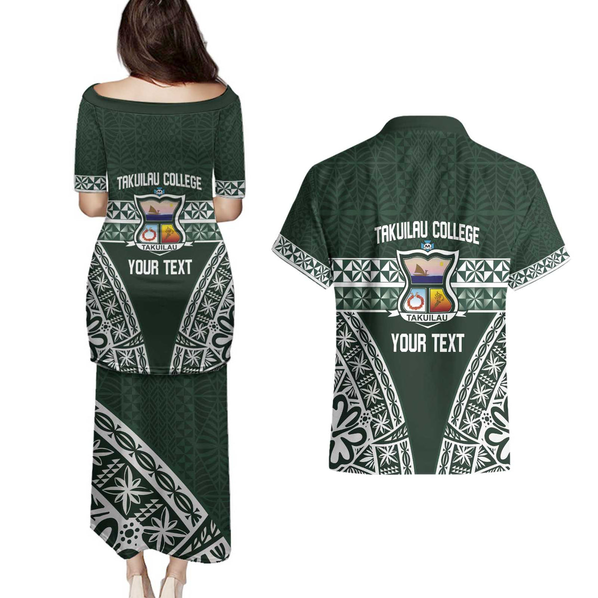 Personalised Tonga Takuilau College Couples Matching Puletasi and Hawaiian Shirt 50th Anniversary Ngatu Kupesi - Polynesian Pride
