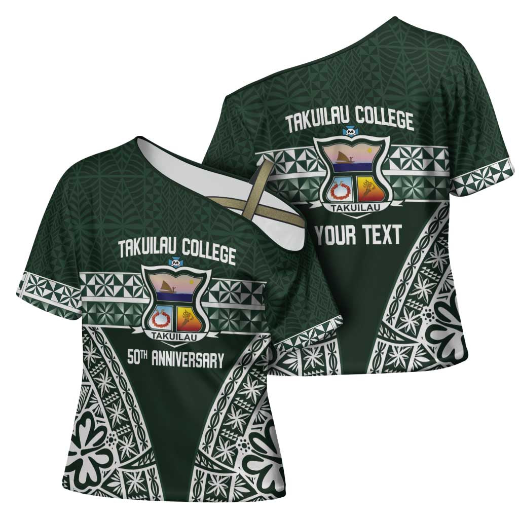 Personalised Tonga Takuilau College Cross Shoulder Shirt 50th Anniversary Ngatu Kupesi - Polynesian Pride