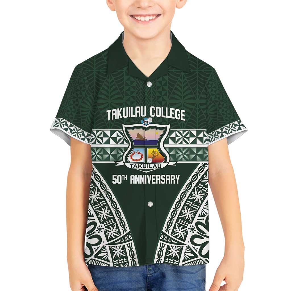 Personalised Tonga Takuilau College Family Matching Off Shoulder Maxi Dress and Hawaiian Shirt 50th Anniversary Ngatu Kupesi - Polynesian Pride