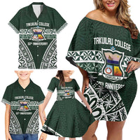 Personalised Tonga Takuilau College Family Matching Off Shoulder Short Dress and Hawaiian Shirt 50th Anniversary Ngatu Kupesi - Polynesian Pride