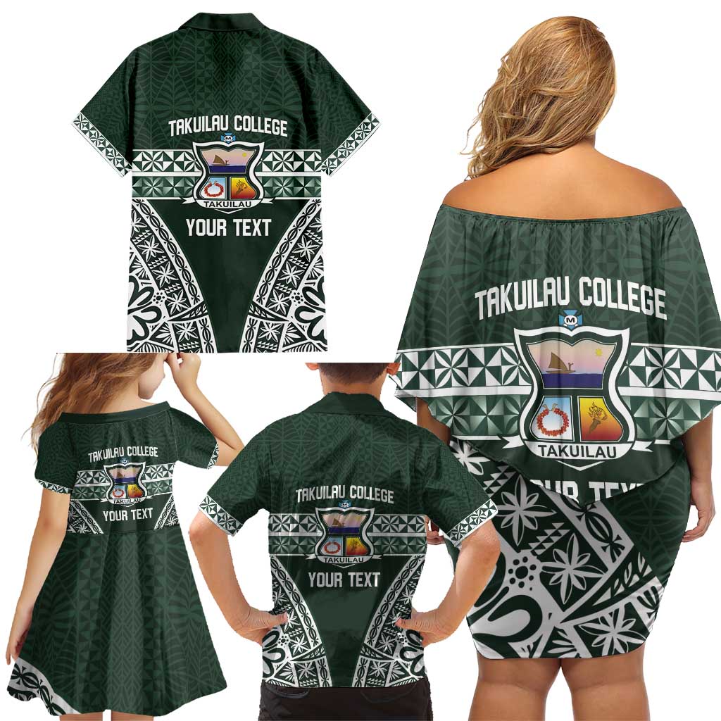 Personalised Tonga Takuilau College Family Matching Off Shoulder Short Dress and Hawaiian Shirt 50th Anniversary Ngatu Kupesi - Polynesian Pride
