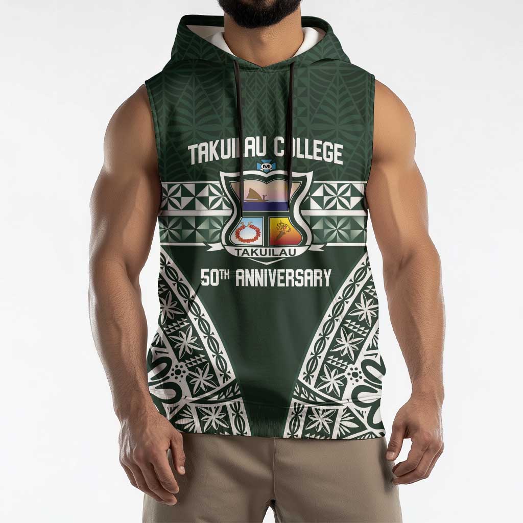 Personalised Tonga Takuilau College Sleeveless Hoodie 50th Anniversary Ngatu Kupesi - Polynesian Pride