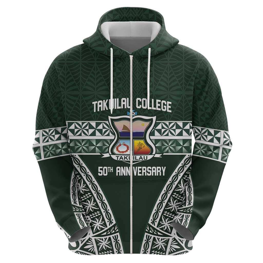 Personalised Tonga Takuilau College Zip Hoodie 50th Anniversary Ngatu Kupesi - Polynesian Pride