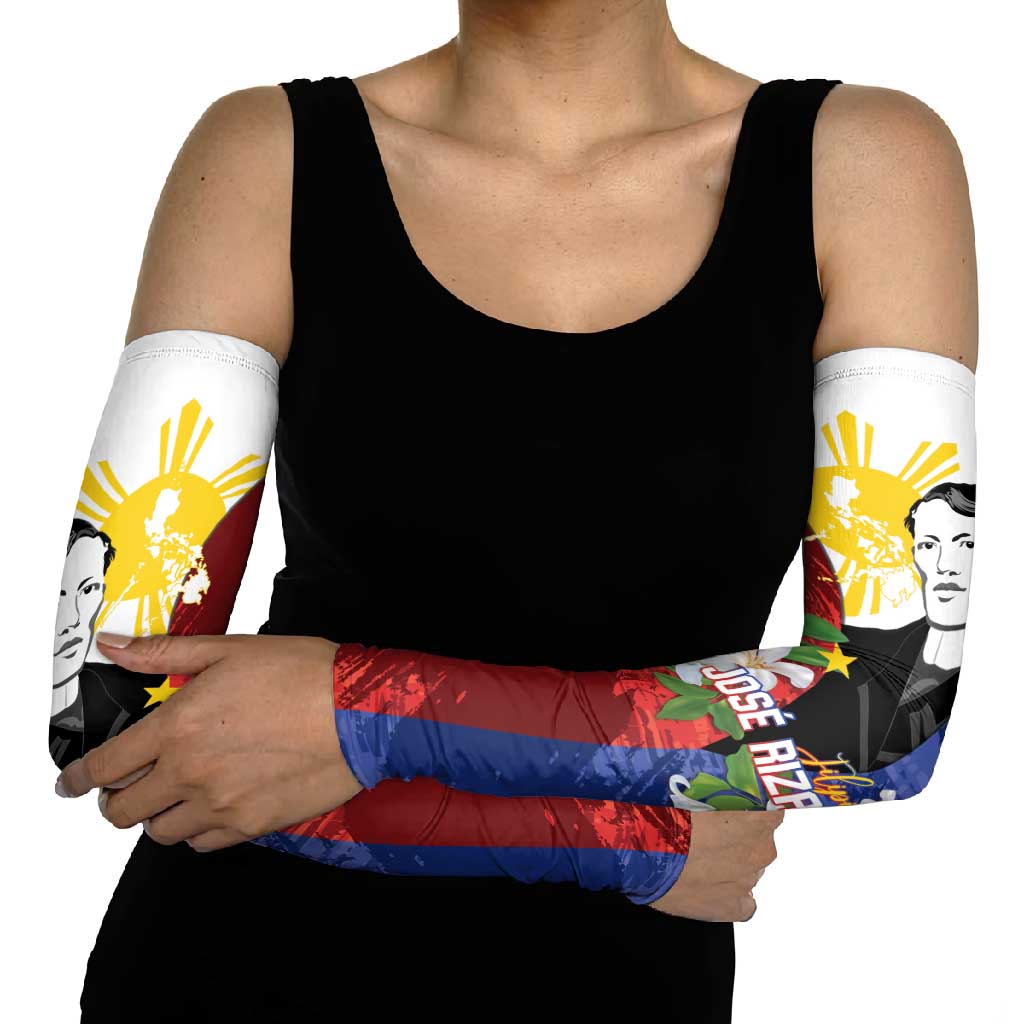 Philippines Rizal Day Arm Sleeves Filipino Sampaguita Grunge Style - Polynesian Pride