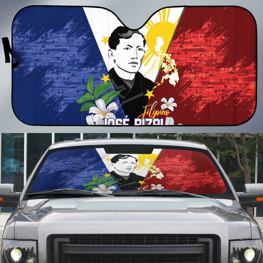 Philippines Rizal Day Auto Sun Shade Filipino Sampaguita Grunge Style - Polynesian Pride