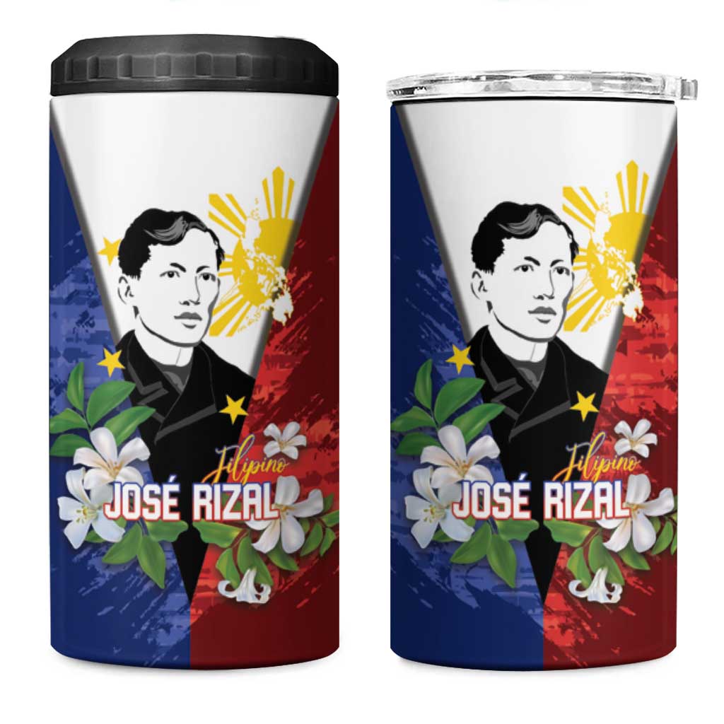 Philippines Rizal Day 4 in 1 Can Cooler Tumbler Filipino Sampaguita Grunge Style - Polynesian Pride