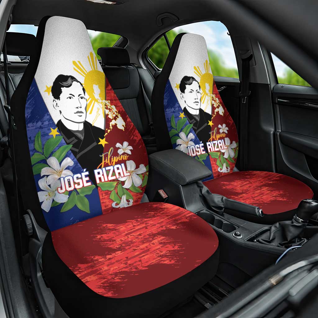 Philippines Rizal Day Car Seat Cover Filipino Sampaguita Grunge Style - Polynesian Pride