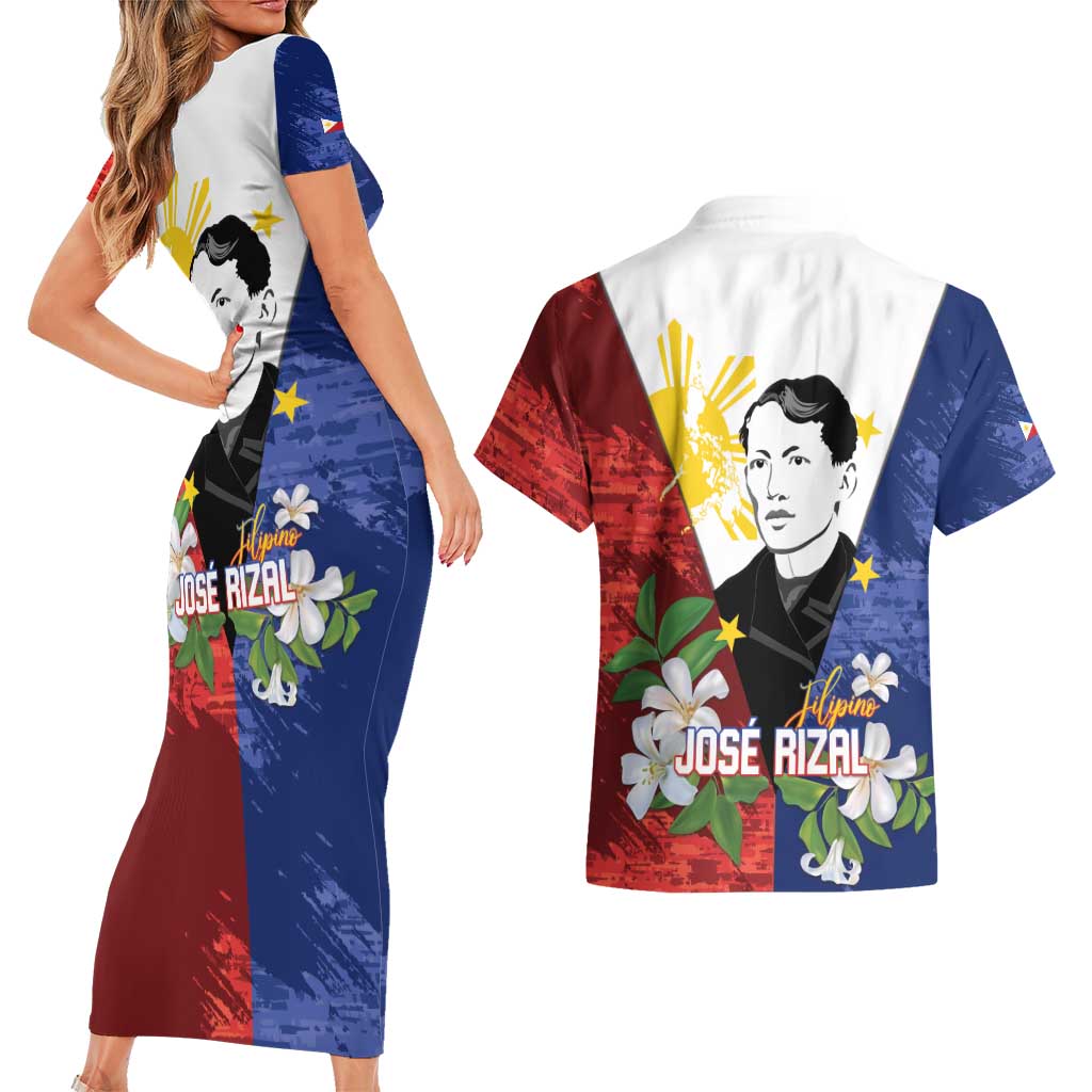 Philippines Rizal Day Couples Matching Short Sleeve Bodycon Dress and Hawaiian Shirt Filipino Sampaguita Grunge Style - Polynesian Pride