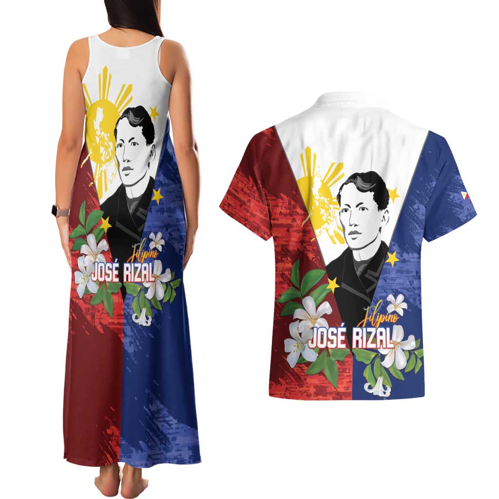 Philippines Rizal Day Couples Matching Tank Maxi Dress and Hawaiian Shirt Filipino Sampaguita Grunge Style - Polynesian Pride