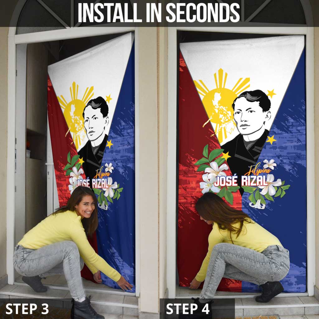 Philippines Rizal Day Door Cover Filipino Sampaguita Grunge Style - Polynesian Pride