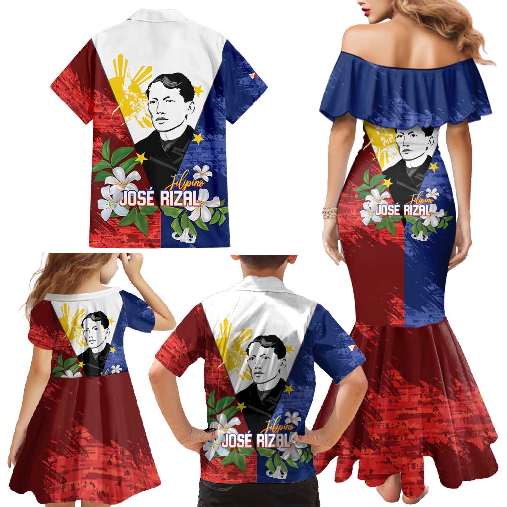 Philippines Rizal Day Family Matching Mermaid Dress and Hawaiian Shirt Filipino Sampaguita Grunge Style - Polynesian Pride
