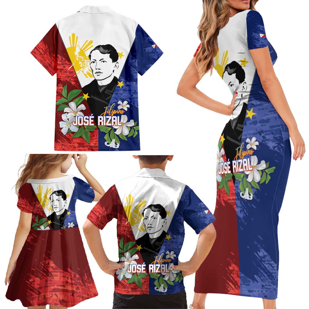 Philippines Rizal Day Family Matching Short Sleeve Bodycon Dress and Hawaiian Shirt Filipino Sampaguita Grunge Style - Polynesian Pride