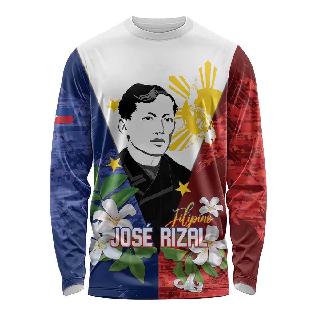 Philippines Rizal Day Long Sleeve Shirt Filipino Sampaguita Grunge Style - Polynesian Pride