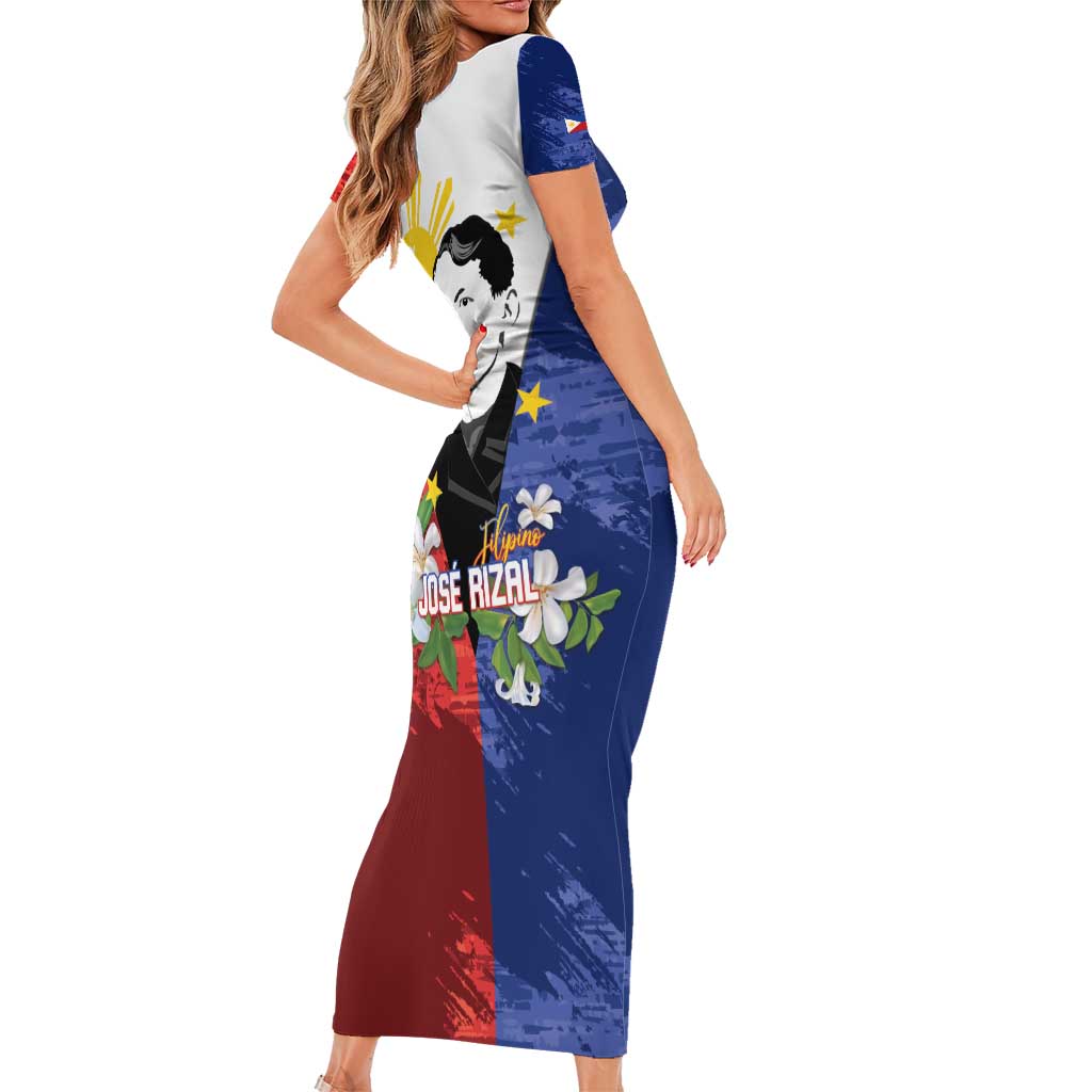 Philippines Rizal Day Short Sleeve Bodycon Dress Filipino Sampaguita Grunge Style - Polynesian Pride