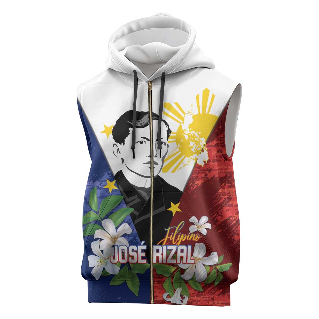 Philippines Rizal Day Sleeveless Zip Hoodie Filipino Sampaguita Grunge Style - Polynesian Pride