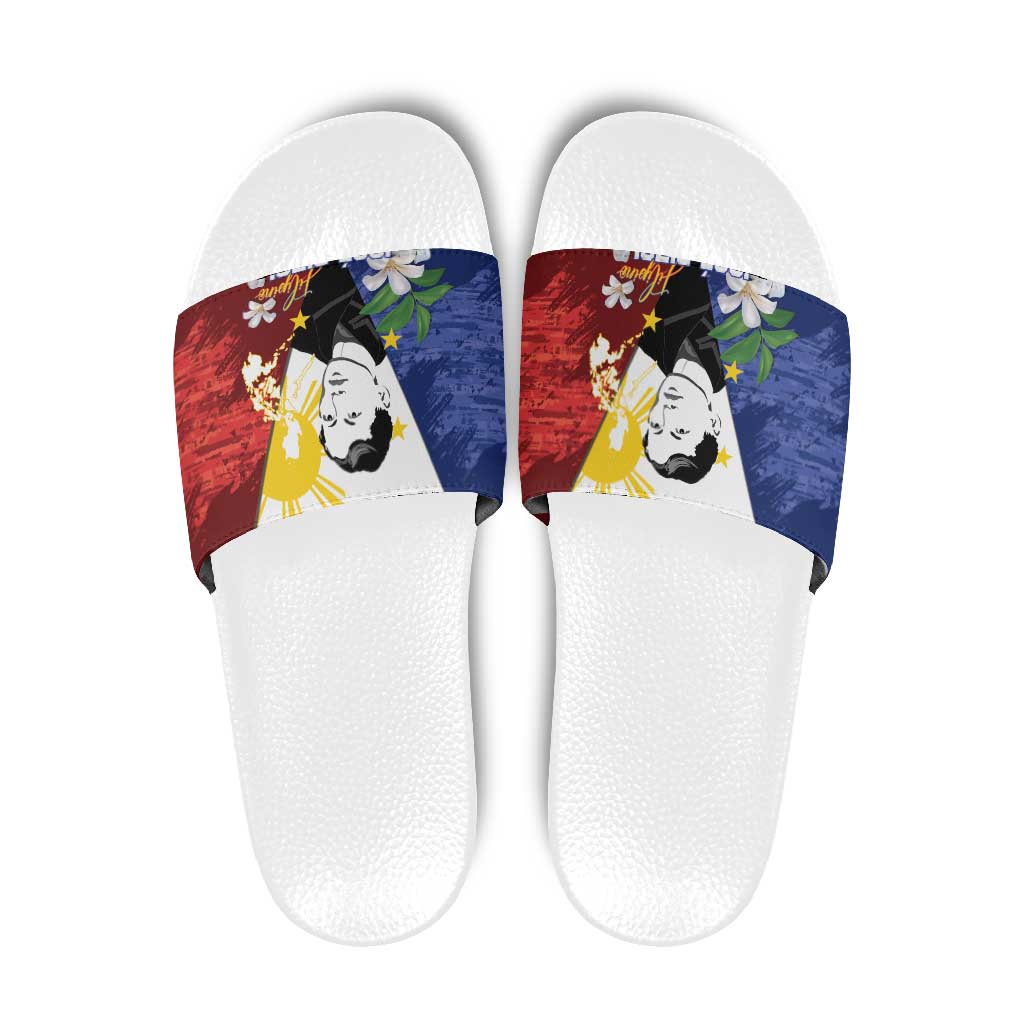 Philippines Rizal Day Slide Sandals Filipino Sampaguita Grunge Style - Polynesian Pride