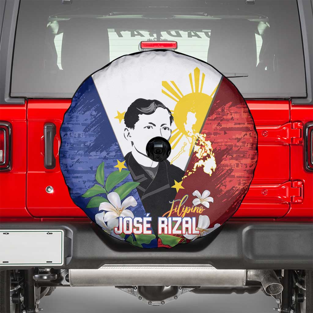 Philippines Rizal Day Spare Tire Cover Filipino Sampaguita Grunge Style - Polynesian Pride