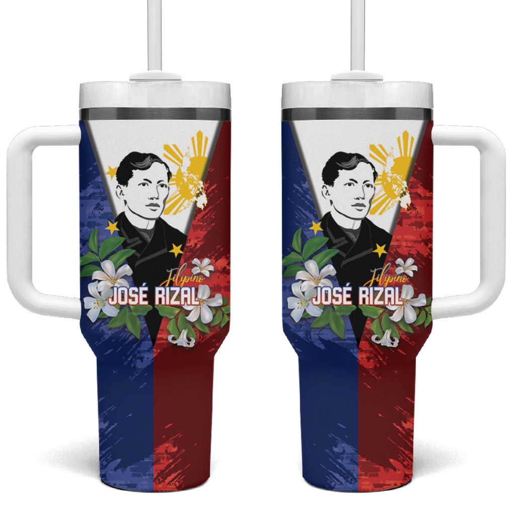Philippines Rizal Day Tumbler With Handle Filipino Sampaguita Grunge Style - Polynesian Pride