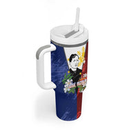 Philippines Rizal Day Tumbler With Handle Filipino Sampaguita Grunge Style - Polynesian Pride