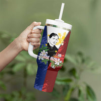 Philippines Rizal Day Tumbler With Handle Filipino Sampaguita Grunge Style - Polynesian Pride