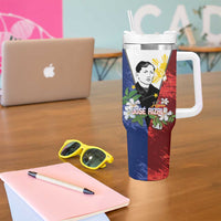 Philippines Rizal Day Tumbler With Handle Filipino Sampaguita Grunge Style - Polynesian Pride