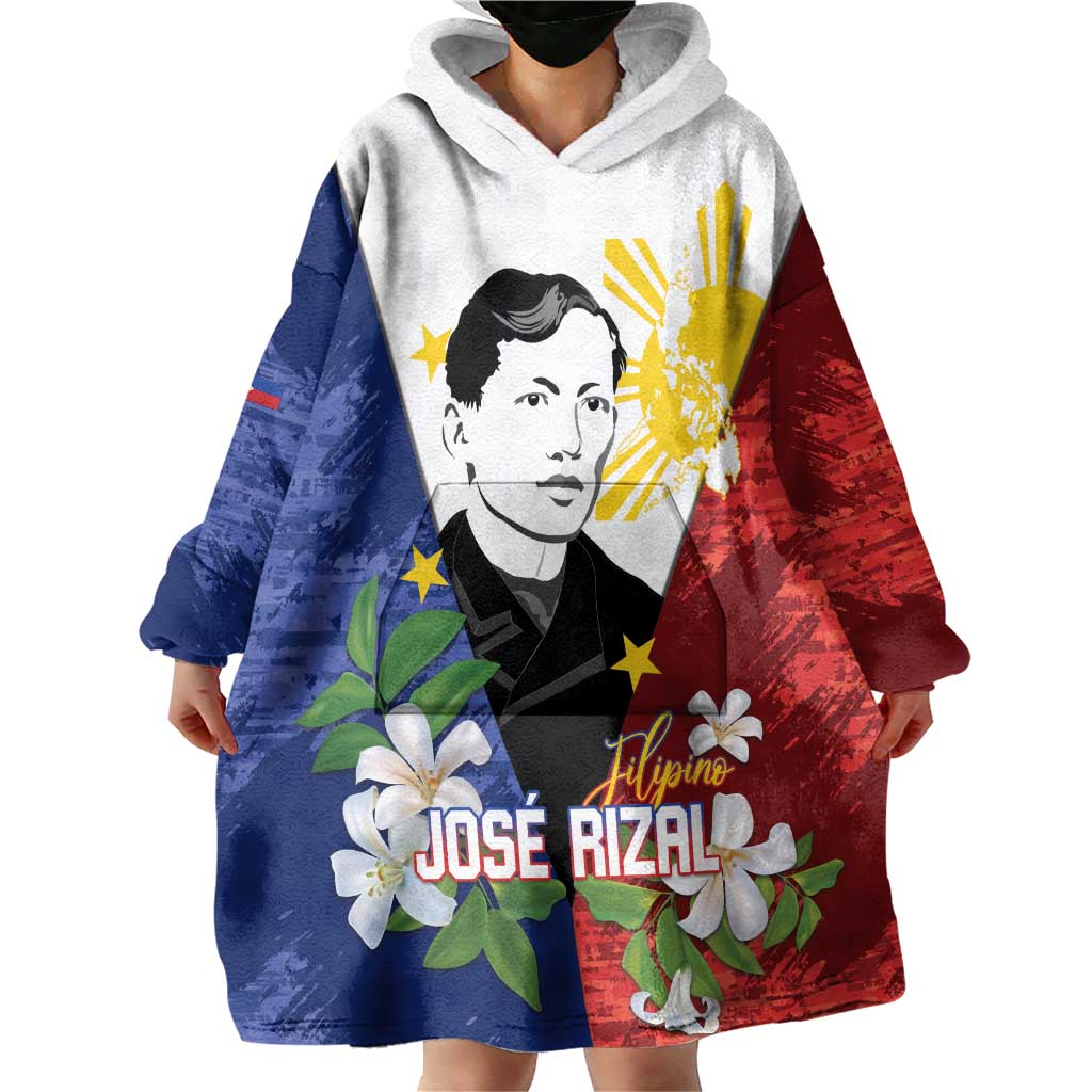 Philippines Rizal Day Wearable Blanket Hoodie Filipino Sampaguita Grunge Style - Polynesian Pride