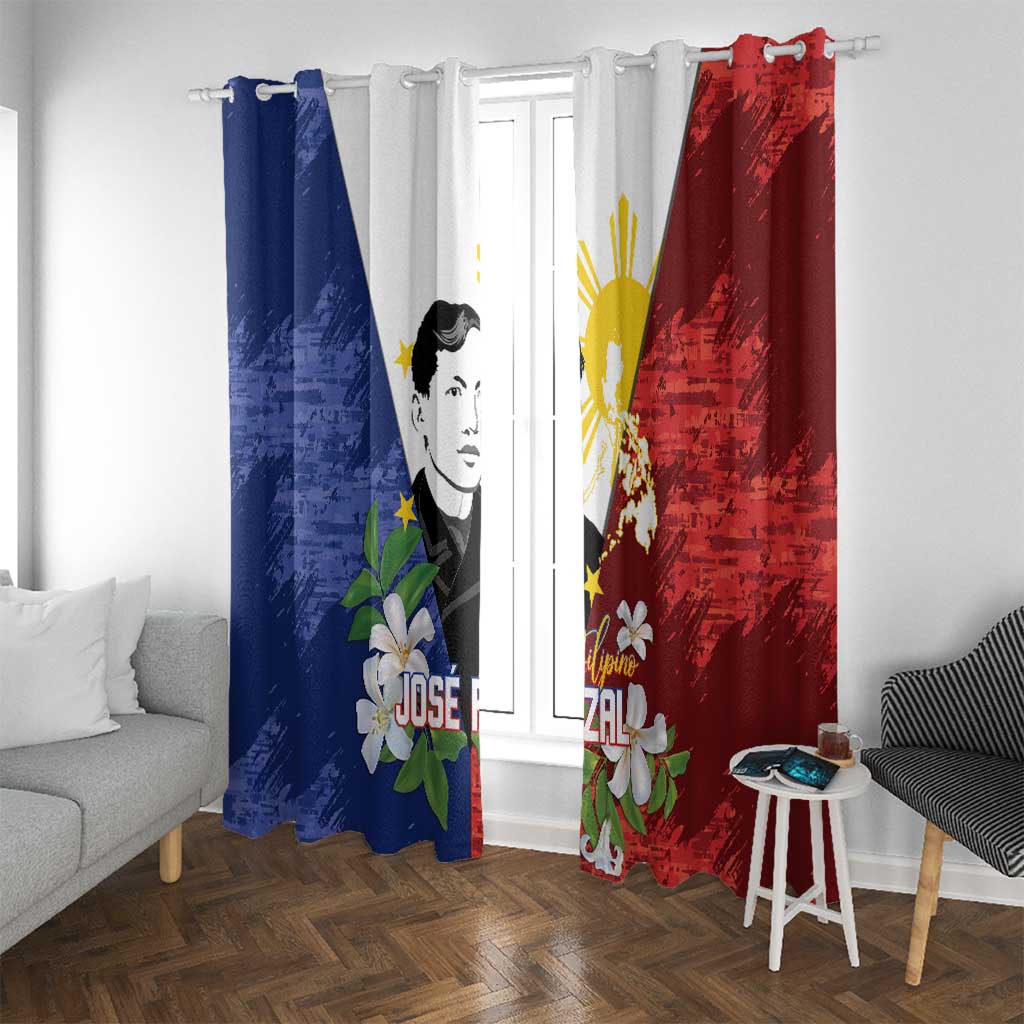 Philippines Rizal Day Window Curtain Filipino Sampaguita Grunge Style - Polynesian Pride
