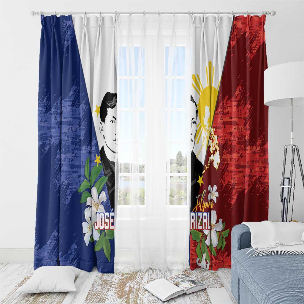 Philippines Rizal Day Window Curtain Filipino Sampaguita Grunge Style - Polynesian Pride