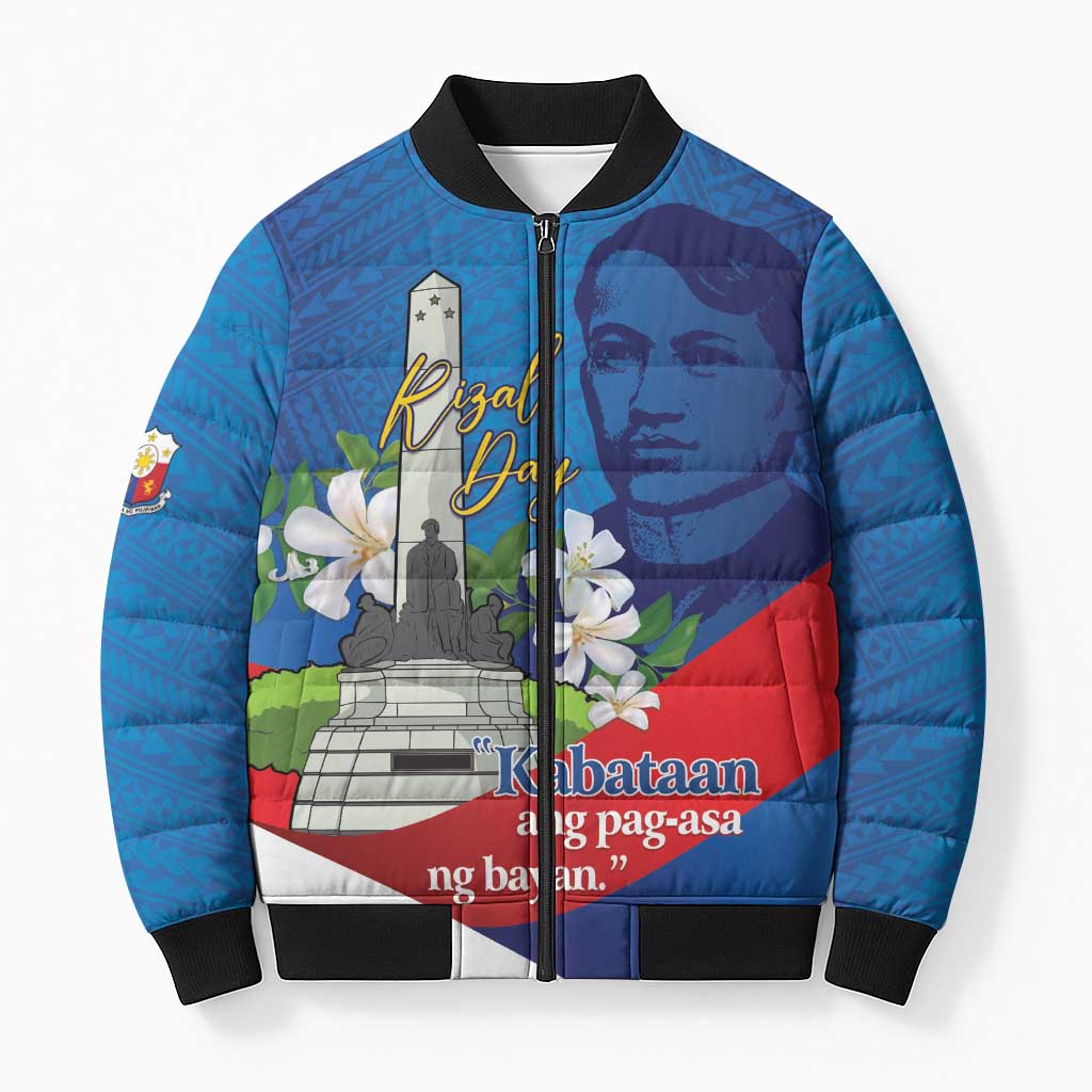 Philippines Rizal Day Bomber Puffer Jacket Filipino Motto Stella Polynesian Pattern - Polynesian Pride