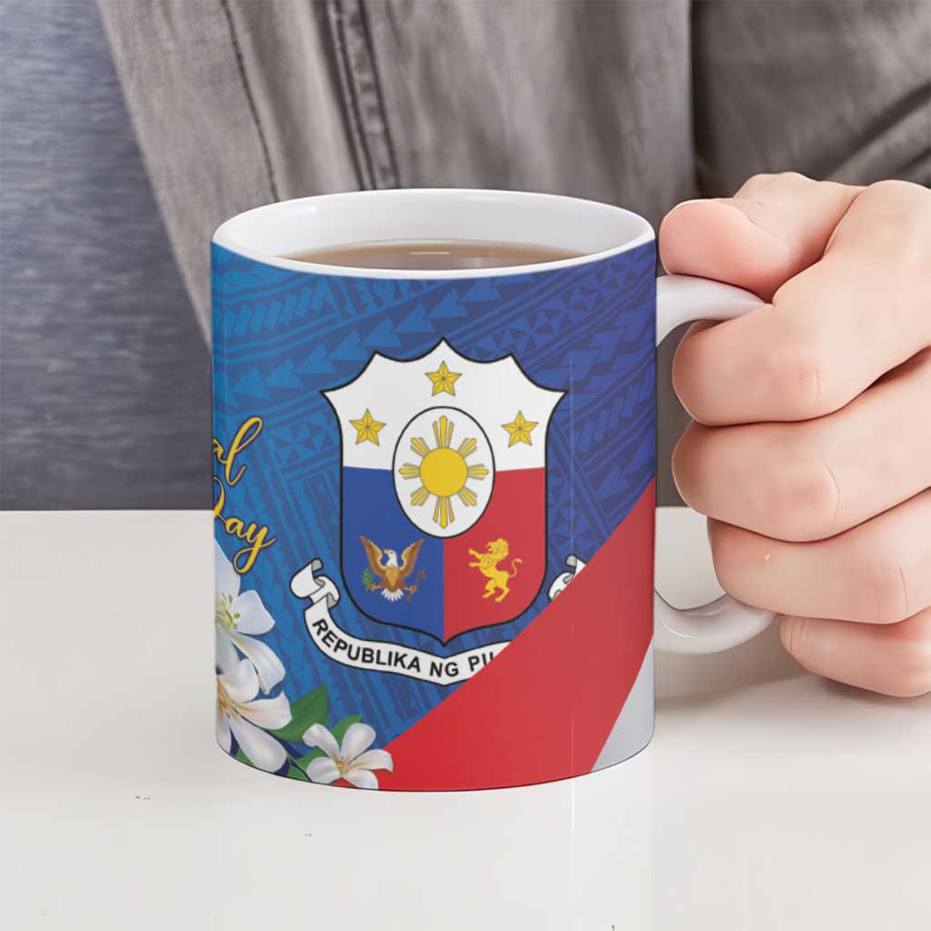 Philippines Rizal Day Ceramic Mug Filipino Motto Stella Polynesian Pattern - Polynesian Pride
