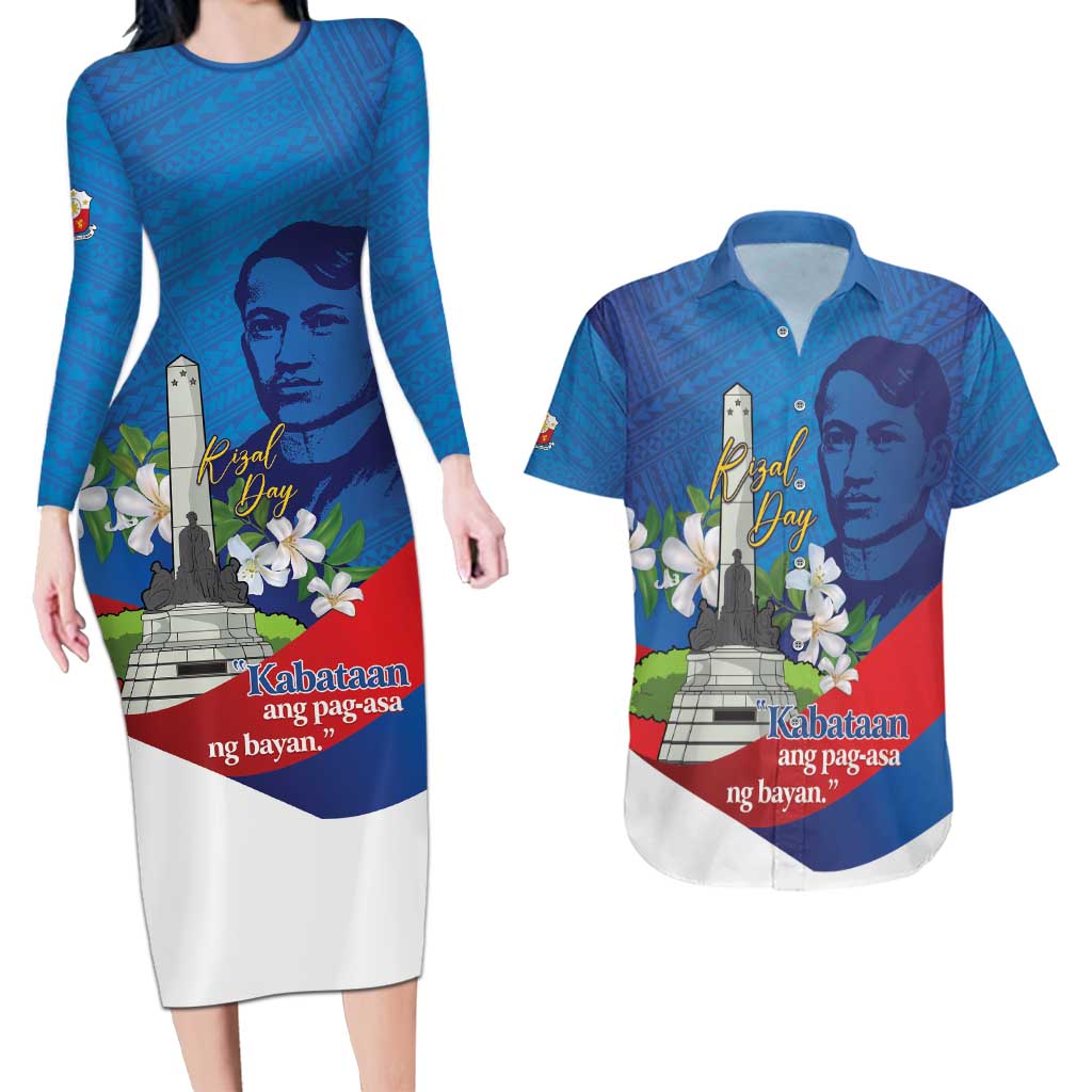 Philippines Rizal Day Couples Matching Long Sleeve Bodycon Dress and Hawaiian Shirt Filipino Motto Stella Polynesian Pattern - Polynesian Pride