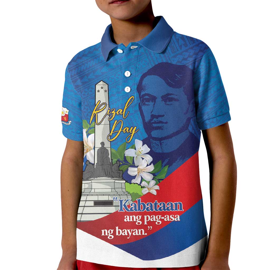 Philippines Rizal Day Kid Polo Shirt Filipino Motto Stella Polynesian Pattern - Polynesian Pride