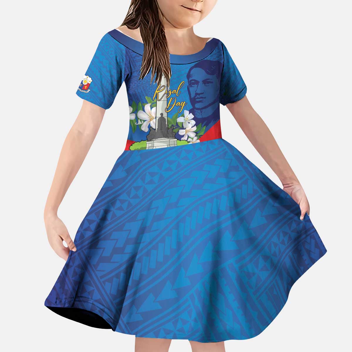 Philippines Rizal Day Kid Short Sleeve Dress Filipino Motto Stella Polynesian Pattern - Polynesian Pride