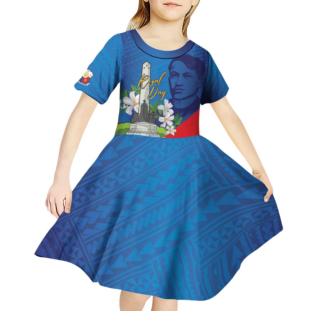Philippines Rizal Day Kid Short Sleeve Dress Filipino Motto Stella Polynesian Pattern - Polynesian Pride
