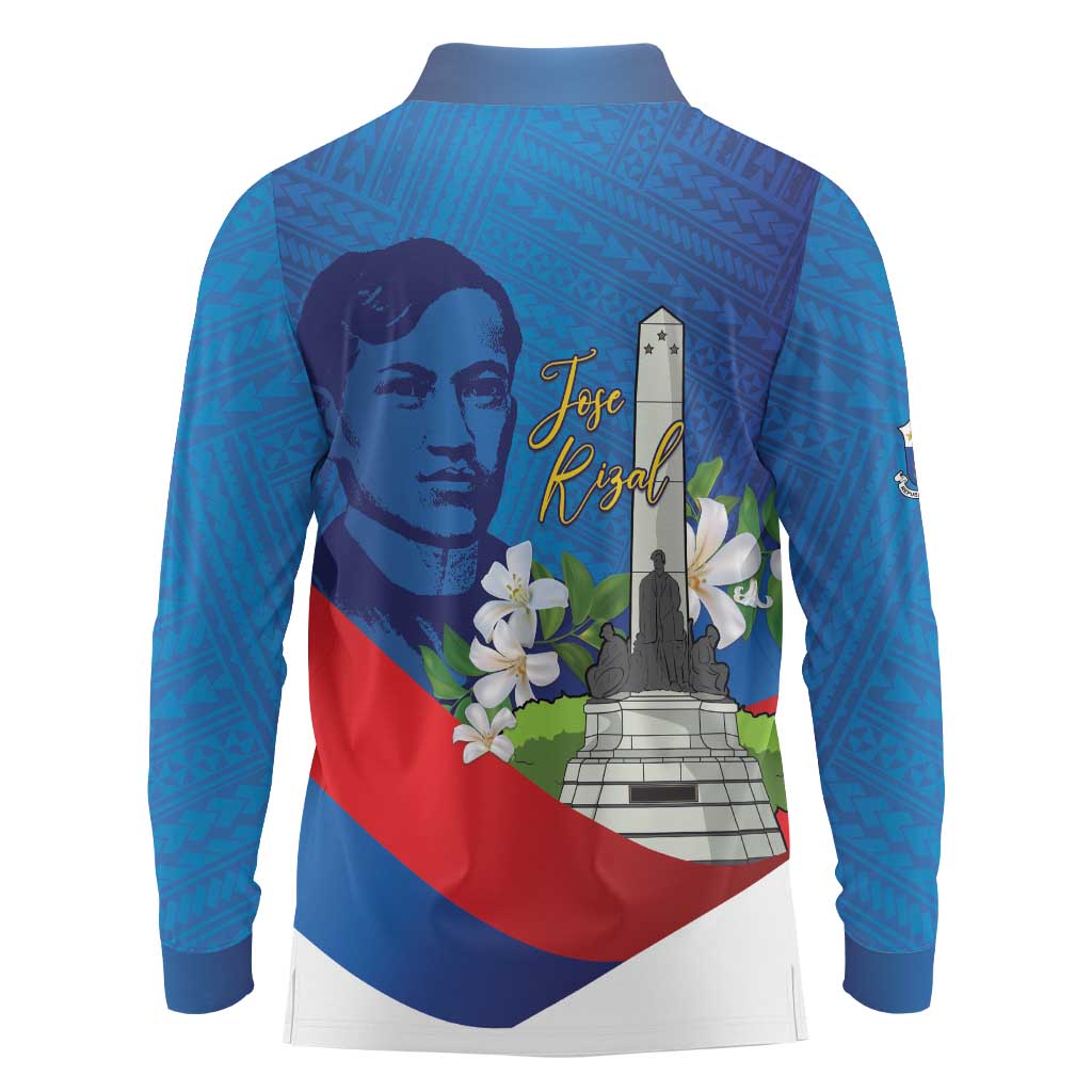 Philippines Rizal Day Long Sleeve Polo Shirt Filipino Motto Stella Polynesian Pattern - Polynesian Pride