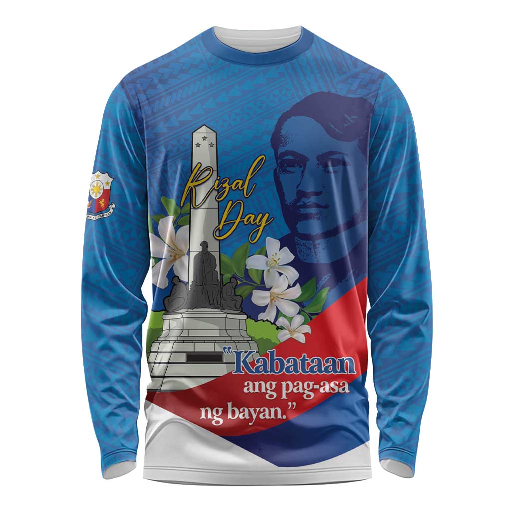 Philippines Rizal Day Long Sleeve Shirt Filipino Motto Stella Polynesian Pattern - Polynesian Pride