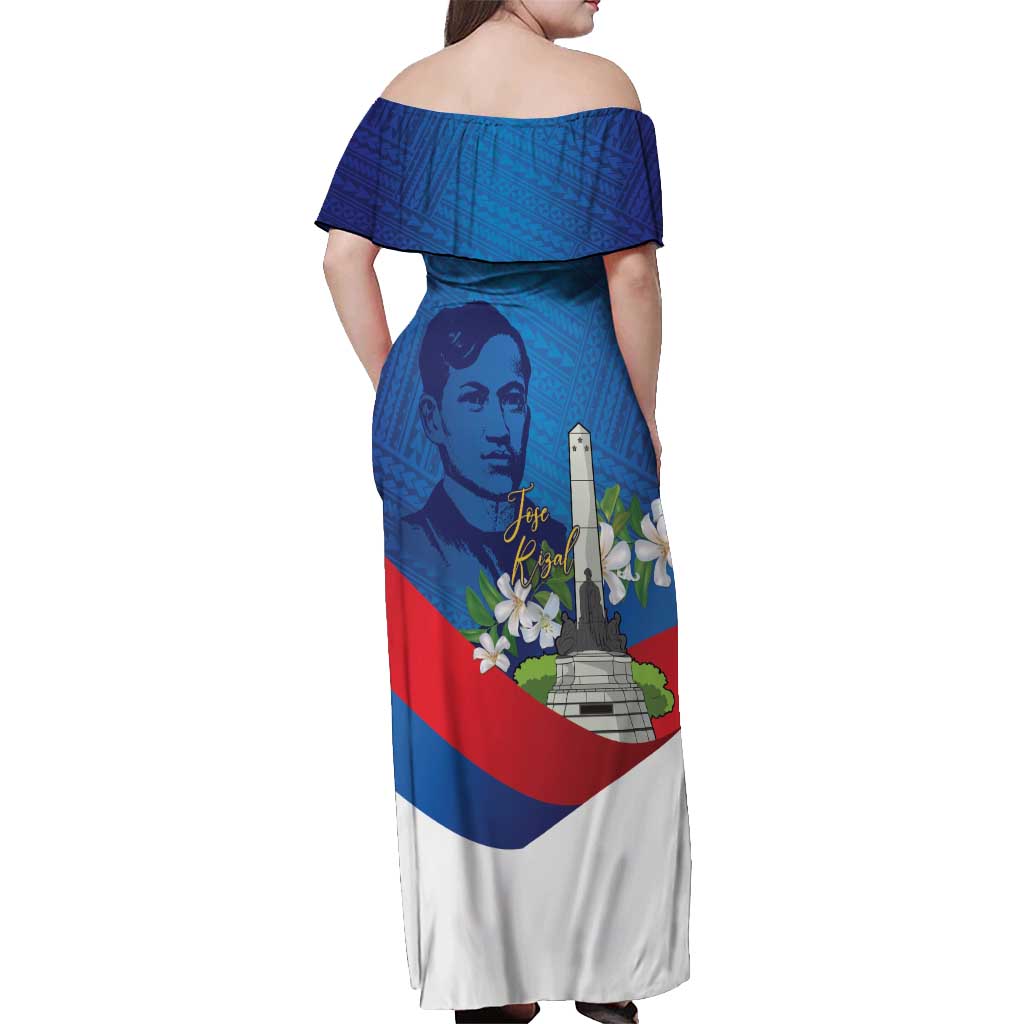 Philippines Rizal Day Off Shoulder Maxi Dress Filipino Motto Stella Polynesian Pattern - Polynesian Pride