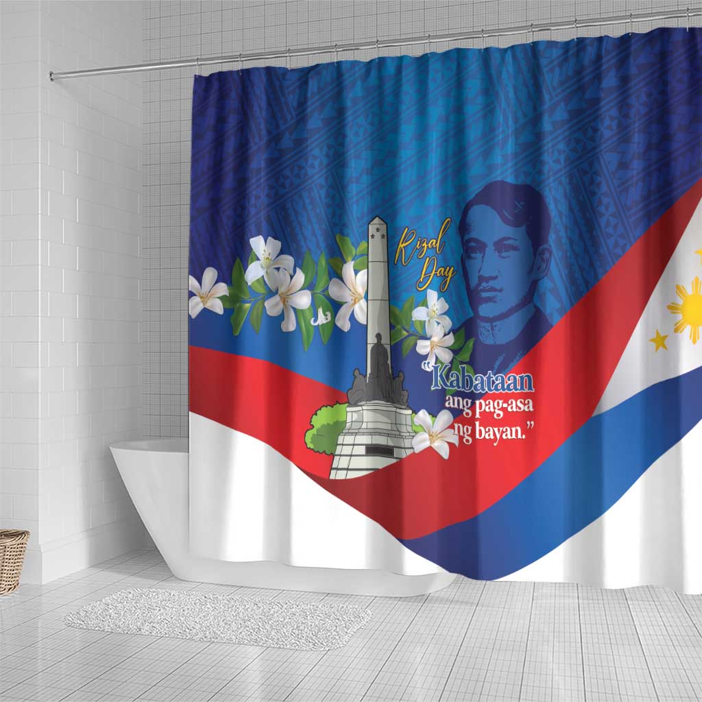 Philippines Rizal Day Shower Curtain Filipino Motto Stella Polynesian Pattern - Polynesian Pride