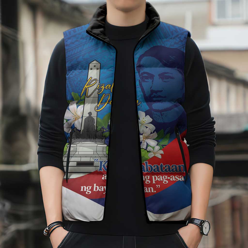 Philippines Rizal Day Sleeveless Puffer Jacket Filipino Motto Stella Polynesian Pattern - Polynesian Pride