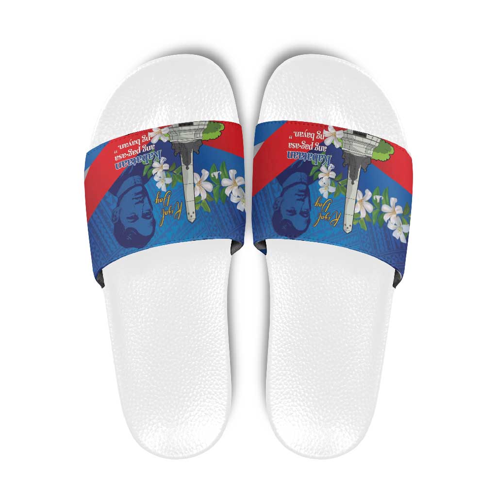 Philippines Rizal Day Slide Sandals Filipino Motto Stella Polynesian Pattern - Polynesian Pride