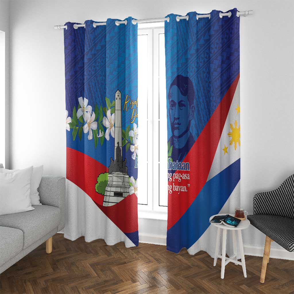 Philippines Rizal Day Window Curtain Filipino Motto Stella Polynesian Pattern - Polynesian Pride