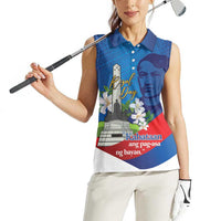 Philippines Rizal Day Women Sleeveless Polo Shirt Filipino Motto Stella Polynesian Pattern - Polynesian Pride