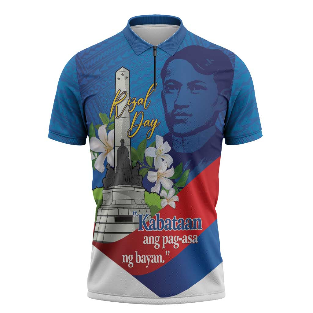 Philippines Rizal Day Zipper Polo Shirt Filipino Motto Stella Polynesian Pattern - Polynesian Pride