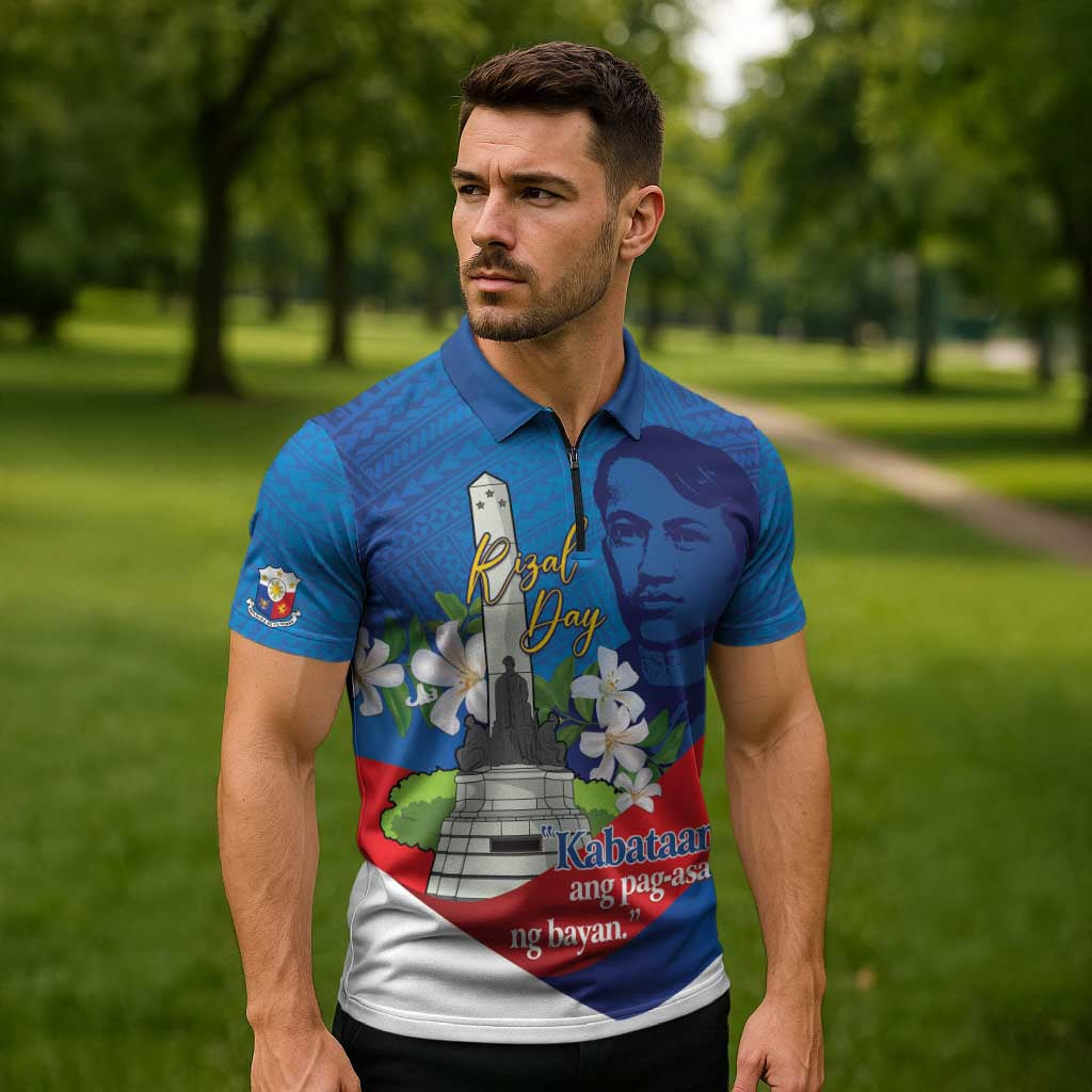 Philippines Rizal Day Zipper Polo Shirt Filipino Motto Stella Polynesian Pattern - Polynesian Pride