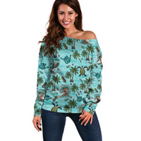 Aloha Hawaii Surfing Tropical Seamless Off Shoulder Sweater