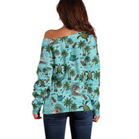 Aloha Hawaii Surfing Tropical Seamless Off Shoulder Sweater