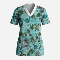 Aloha Hawaii Surfing Tropical Seamless Scrub Top LT14 Adult Cyan - Polynesian Pride