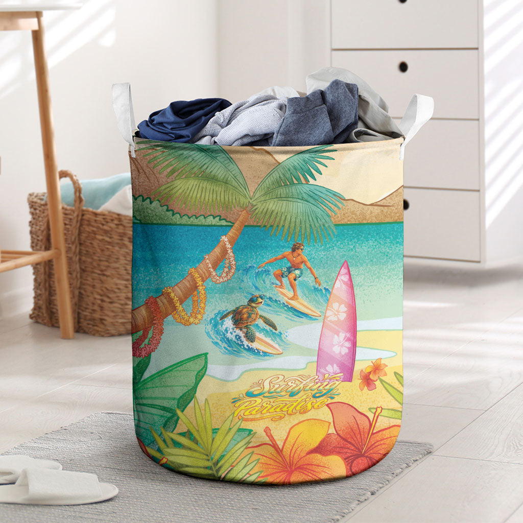 Surfing Paradise Hawaii Laundry Basket Tropical Flowers Beachy Vibes LT14 Multicolor - Polynesian Pride