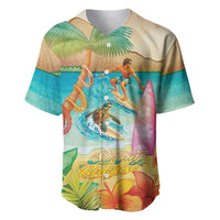 Surfing Paradise Hawaii Baseball Jersey Tropical Flowers Beachy Vibes LT14 Multicolor - Polynesian Pride