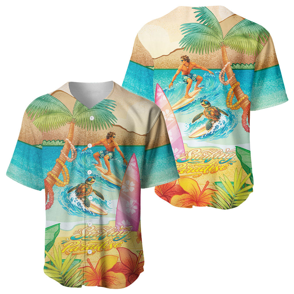 Surfing Paradise Hawaii Baseball Jersey Tropical Flowers Beachy Vibes LT14 - Polynesian Pride